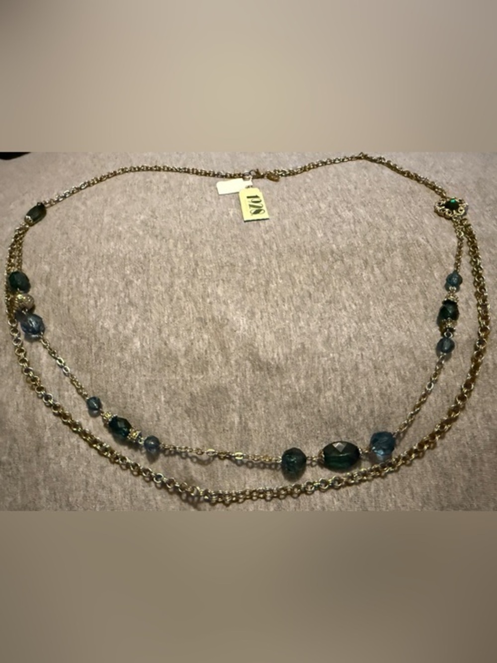 1928 Gold Multi-Strand Necklace with Teal Glass Beads